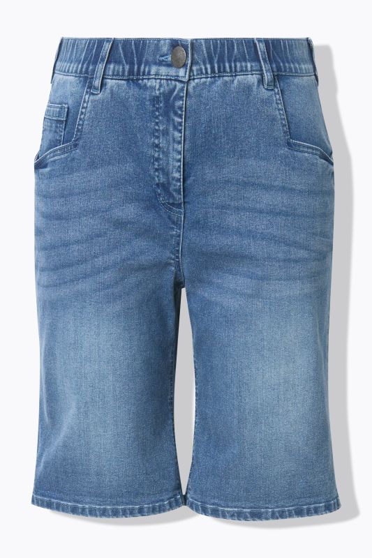 Denim Wide Leg Elastic Waist Bermuda Shorts