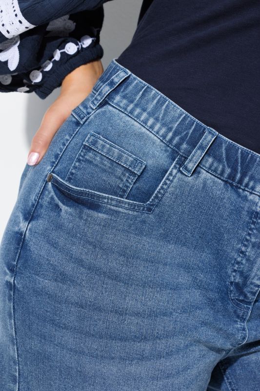 Denim Wide Leg Elastic Waist Bermuda Shorts