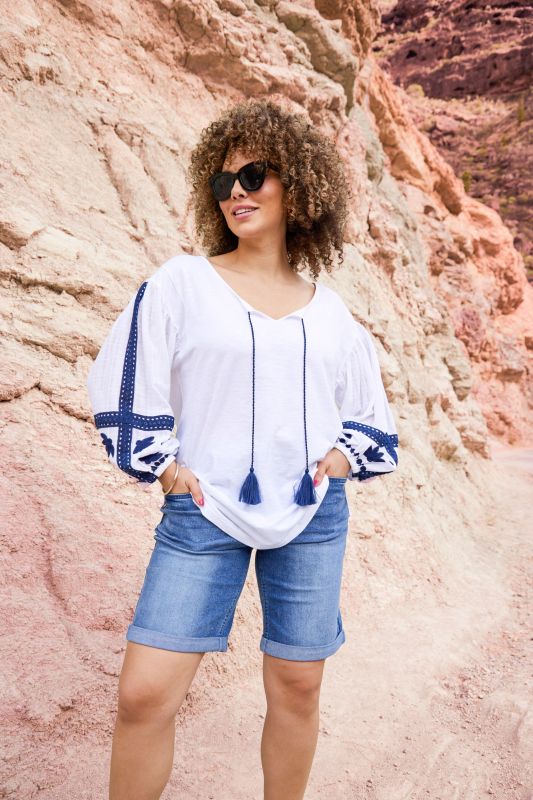 Denim Wide Leg Elastic Waist Bermuda Shorts