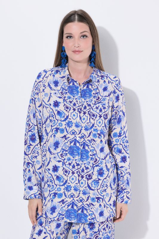 Floral Damask Print Button-Down Blouse