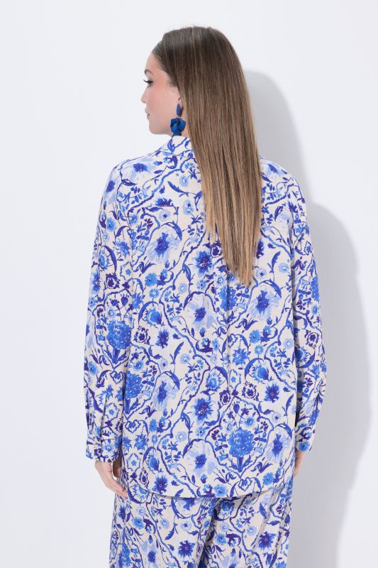 Floral Damask Print Button-Down Blouse