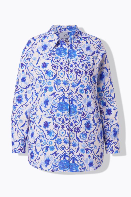 Floral Damask Print Button-Down Blouse