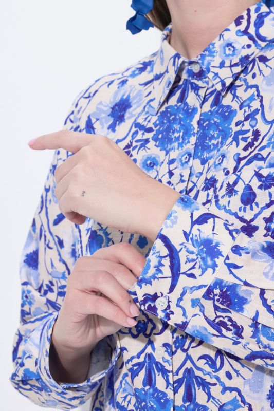 Floral Damask Print Button-Down Blouse