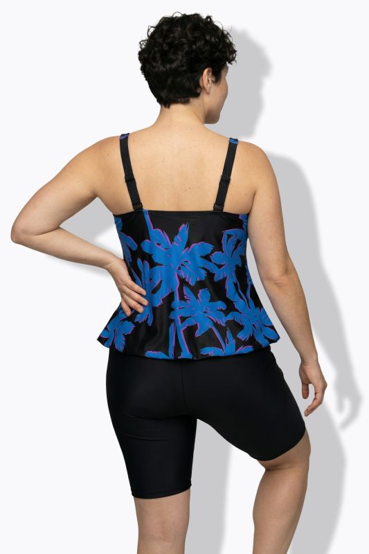 Midnight Palm Elastic Hem Tankini Set