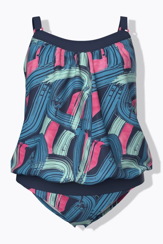 Brushstroke Print Elastic Hem Tankini Set