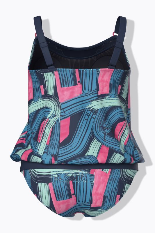 Brushstroke Print Elastic Hem Tankini Set
