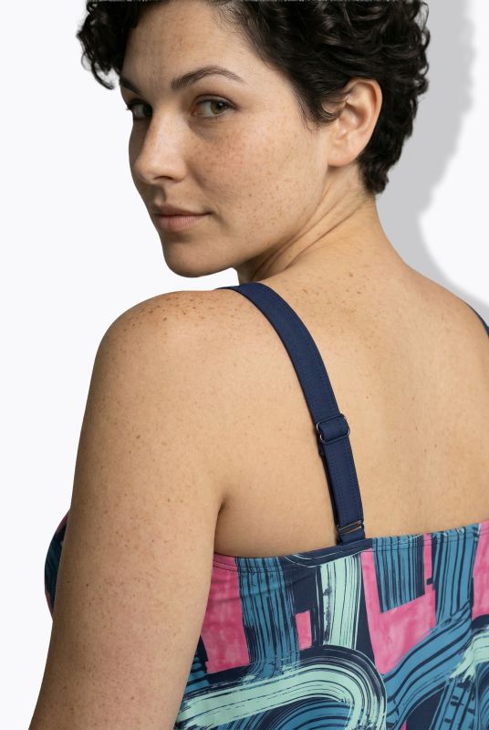 Brushstroke Print Elastic Hem Tankini Set