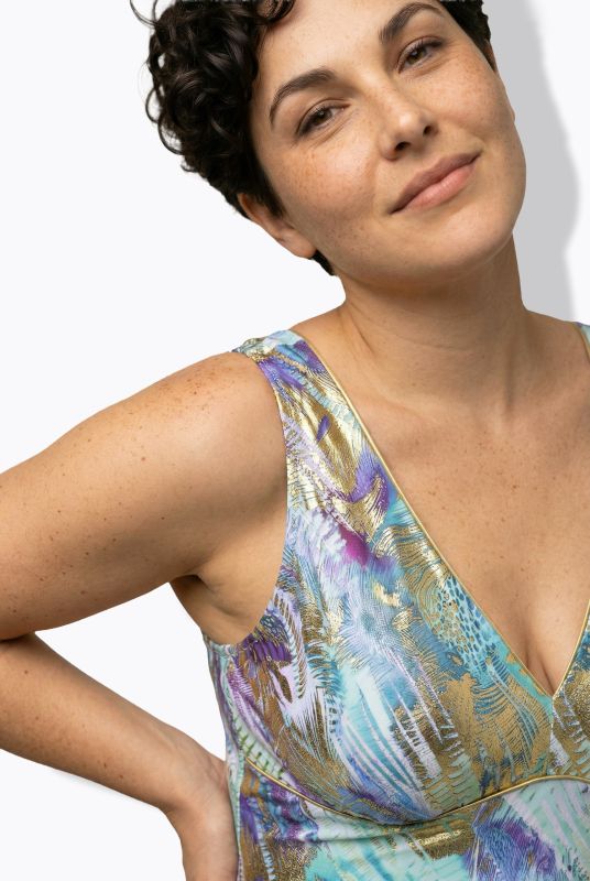 Бански с металически рисуван принт