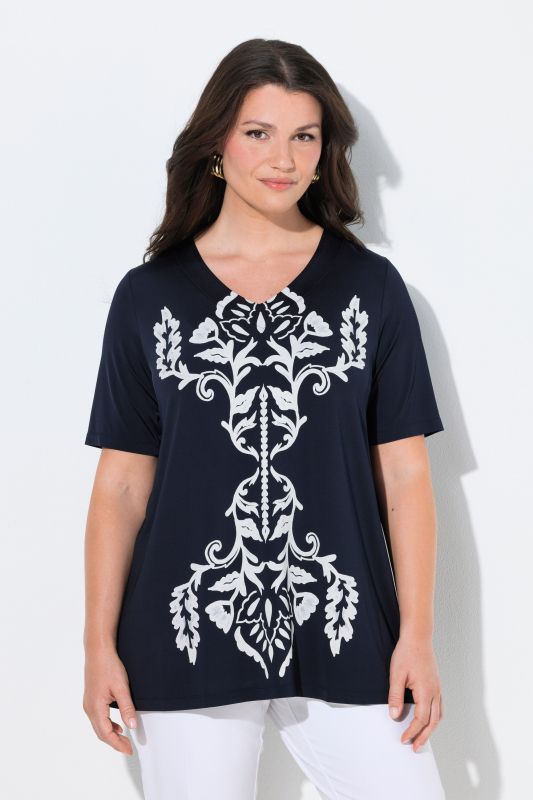 Floral Damask Motif Slinky Blouse