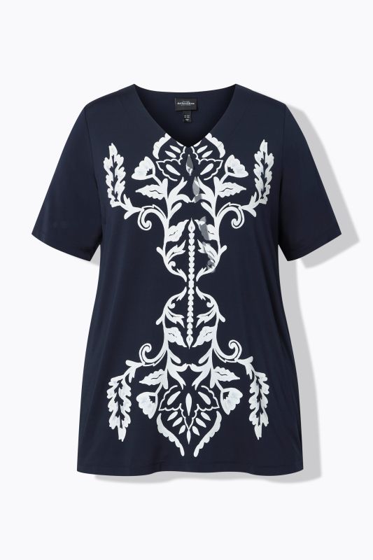 Floral Damask Motif Slinky Blouse