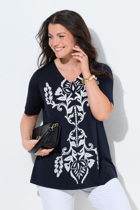 Floral Damask Motif Slinky Blouse