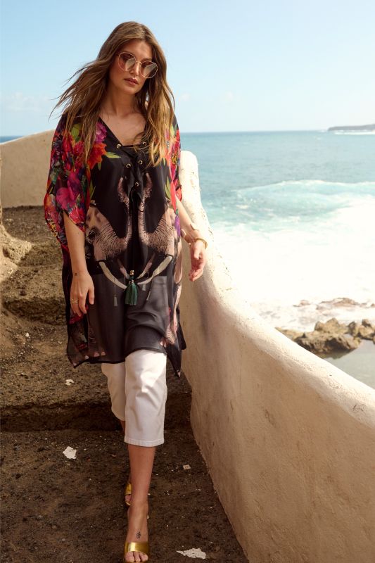 Кафтан прозрачен с принт на слон