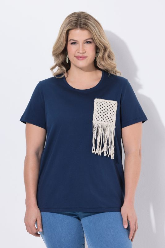 Тениска памучна с плетен джоб