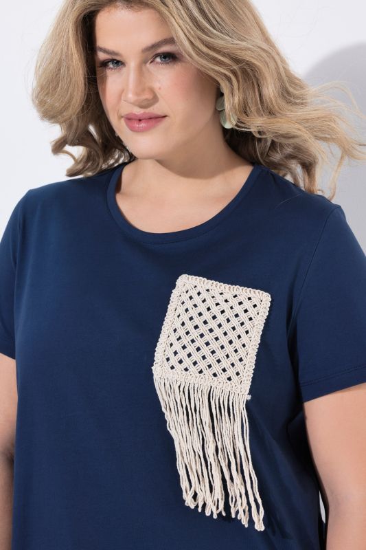 Тениска памучна с плетен джоб