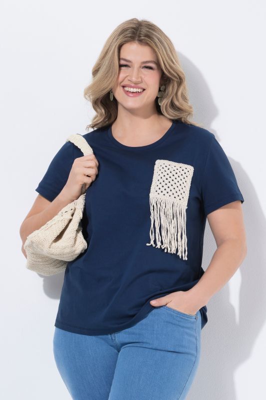 Тениска памучна с плетен джоб