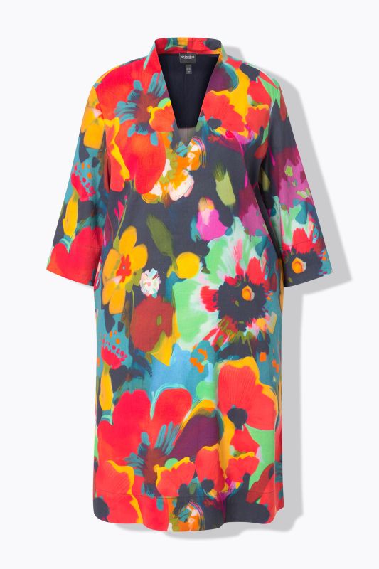 Bright Floral Linen Blend Midi Dress