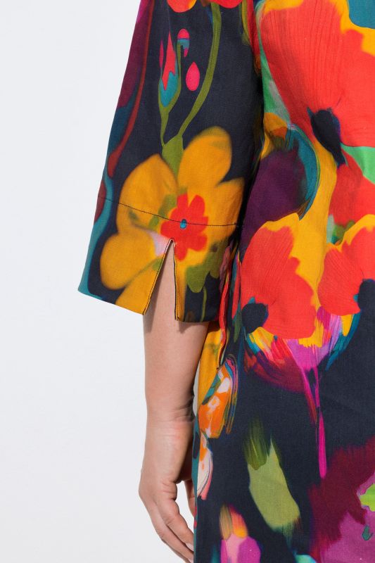 Bright Floral Linen Blend Midi Dress