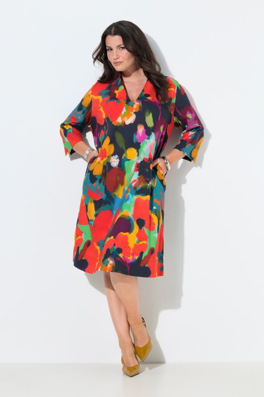 Bright Floral Linen Blend Midi Dress