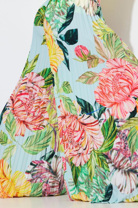 Floral Allover Pleated Elastic Waist Pants