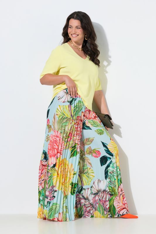 Floral Allover Pleated Elastic Waist Pants