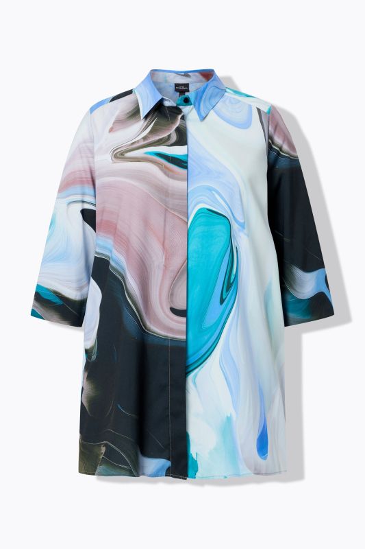 Marbled 3/4 Sleeve Button Down Blouse