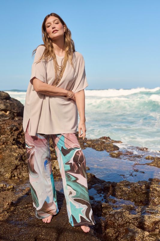 Marbled Elastic Waist Slinky Pants