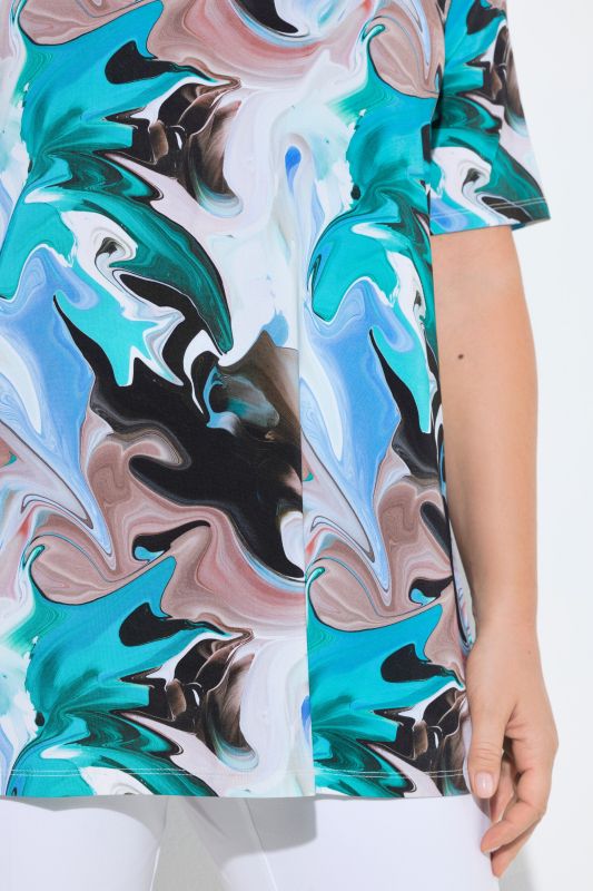 Marbled Short Sleeve Slinky Blouse