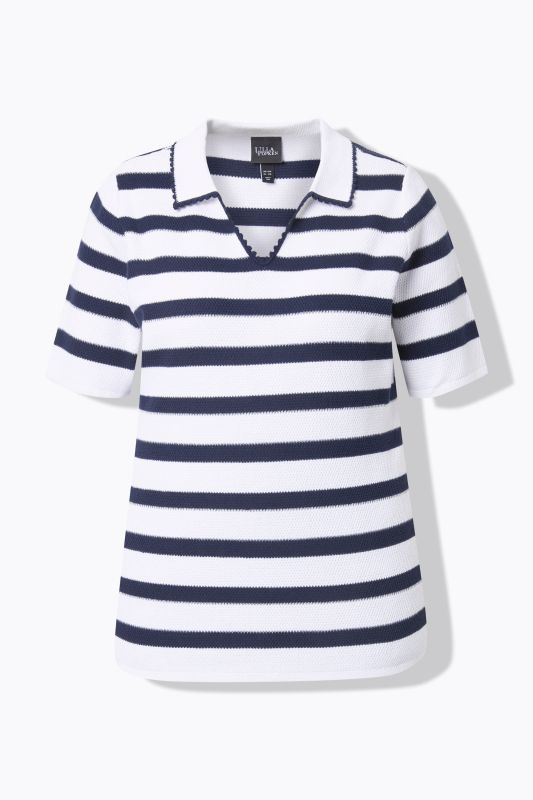 Striped Short Sleeve Polo Collar Sweater