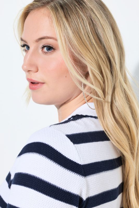 Striped Short Sleeve Polo Collar Sweater