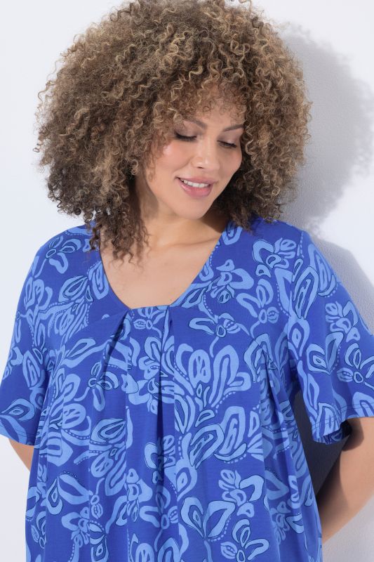 Vine Print Pleated Knit Tunic