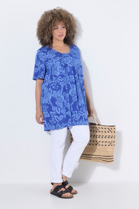 Vine Print Pleated Knit Tunic