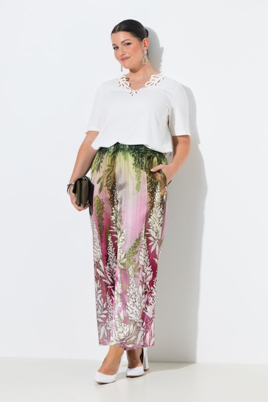 Floral Gradient Elastic Waist Pants