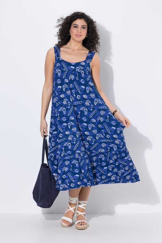 French Bakery Print Sleeveless Midi Dress