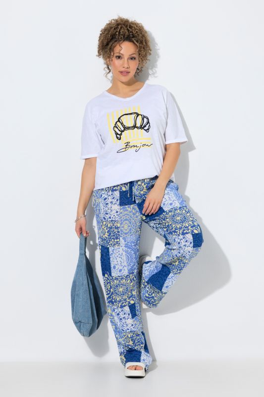 Patchwork Print Elastic Waist Pants