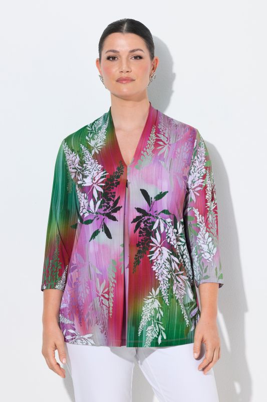 Floral Gradient 3/4 Sleeve Slinky Blouse