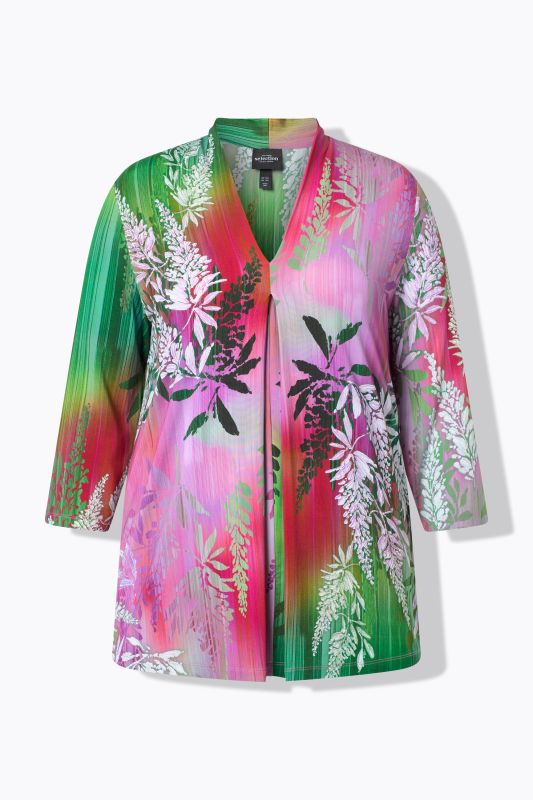 Floral Gradient 3/4 Sleeve Slinky Blouse