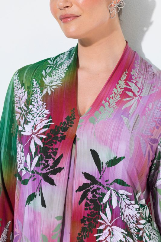 Floral Gradient 3/4 Sleeve Slinky Blouse