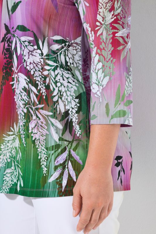 Floral Gradient 3/4 Sleeve Slinky Blouse