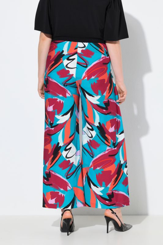 Wrap-Look Brushstroke Print Elastic Waist Pants