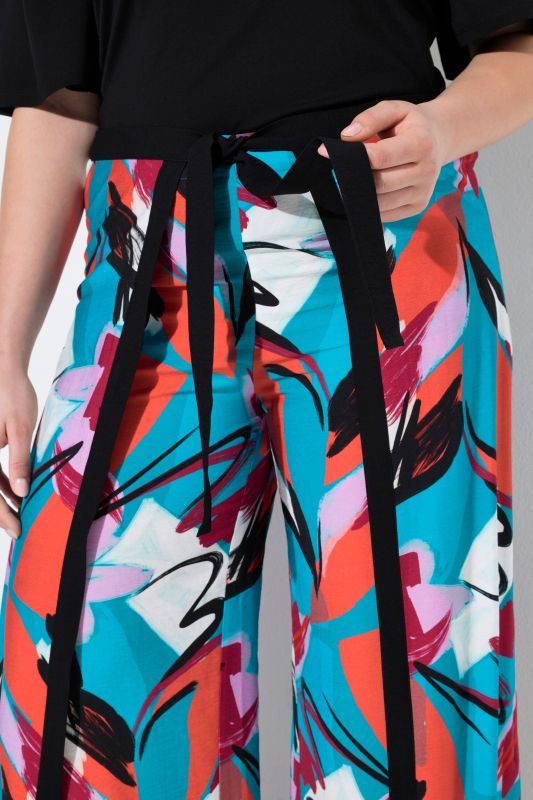 Wrap-Look Brushstroke Print Elastic Waist Pants