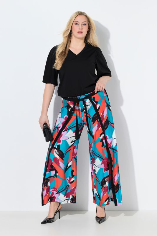 Wrap-Look Brushstroke Print Elastic Waist Pants