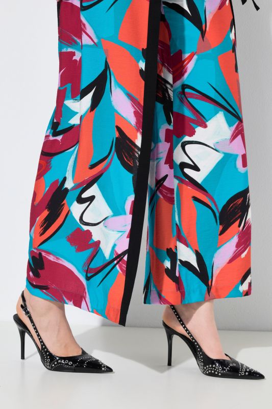Wrap-Look Brushstroke Print Elastic Waist Pants