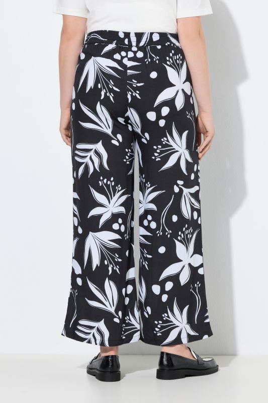Monochrome Floral Print Elastic Waist Pants