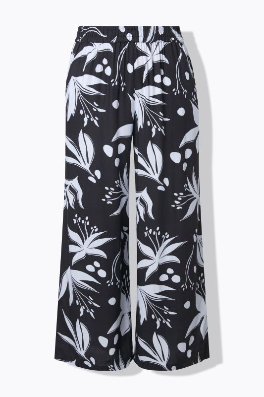 Monochrome Floral Print Elastic Waist Pants