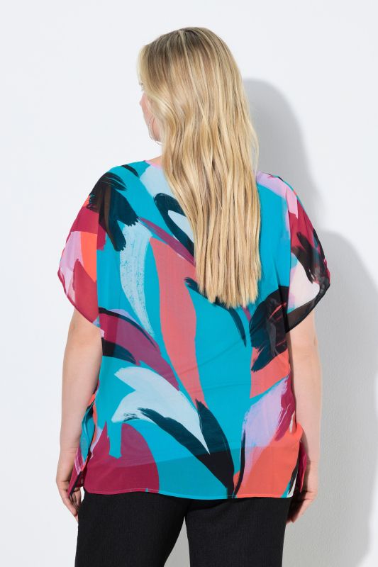 Brushstroke Print Layered Chiffon Blouse