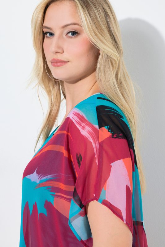 Brushstroke Print Layered Chiffon Blouse