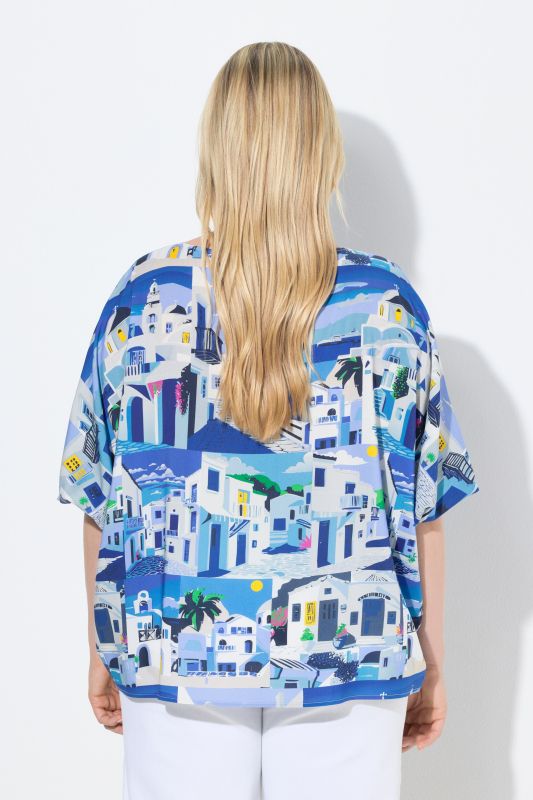 Santorini Print Boat Neck Blouse