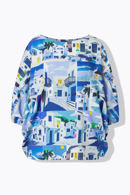 Santorini Print Boat Neck Blouse