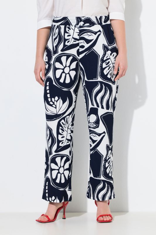 Graphic Leaf Print Elastic Waist Pants