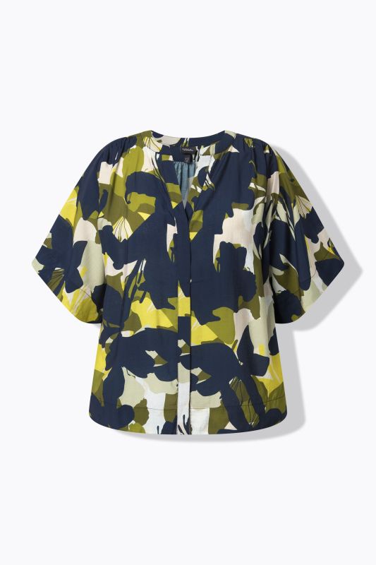 Earthy Floral Print Wing Sleeve Blouse